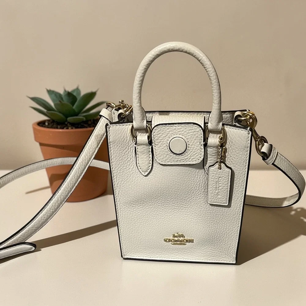 Coach North South Mini Tote Women Small White Excellent Pebbled‎ Leather Bag